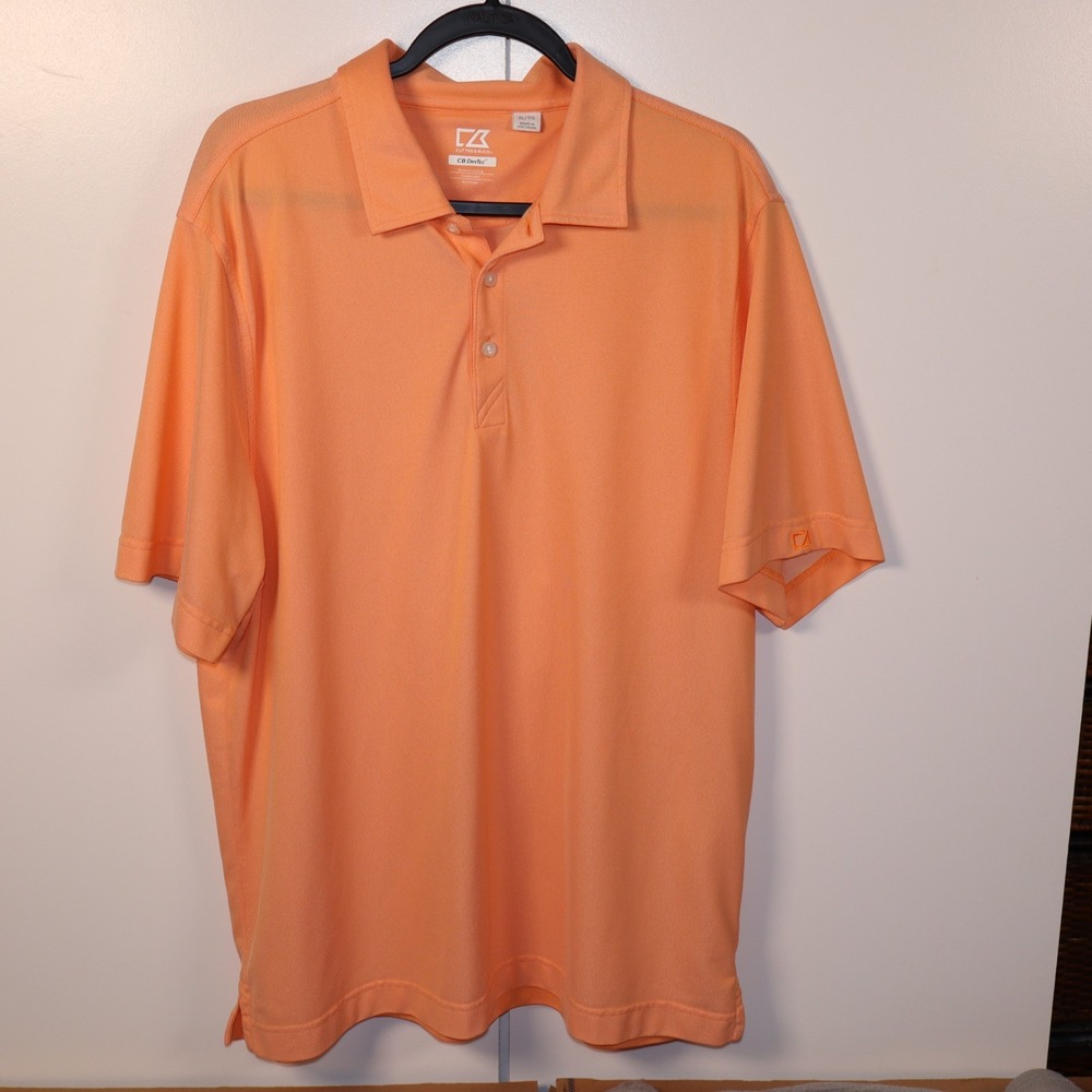 Cutter & Buck Polo Men XL Orange CB DryTec Short Sleeve Golf Shirt MCK00967
